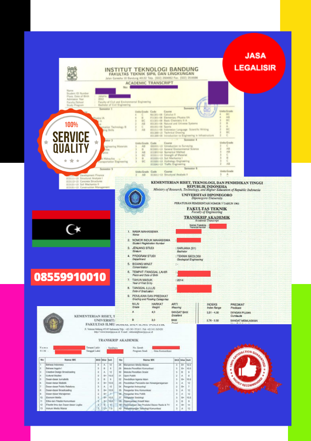 Jasa Legalisir Transkrip Akademik Universitas di Kedutaan Libia || 08559910010