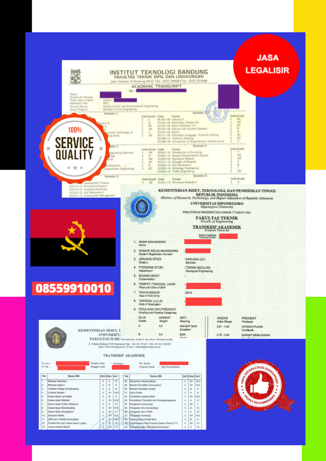 Jasa Legalisir Transkrip Akademik Universitas di Kedutaan Angola || 08559910010